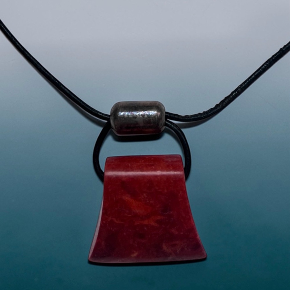 Modernist Red Resin Pendant Necklace on Black Cord - Picture 3 of 3